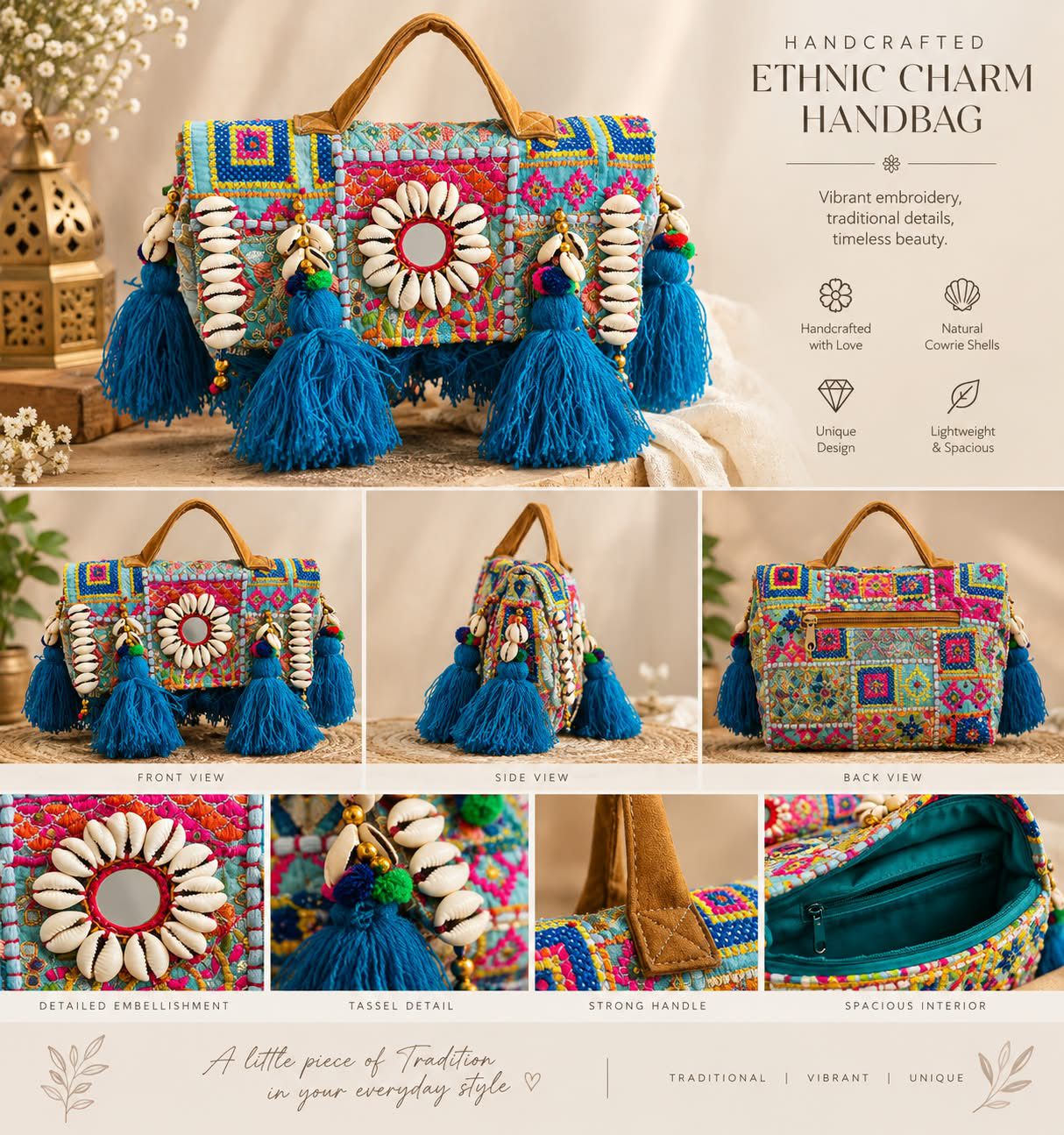 Multicolour Ethnic Charm Handbag