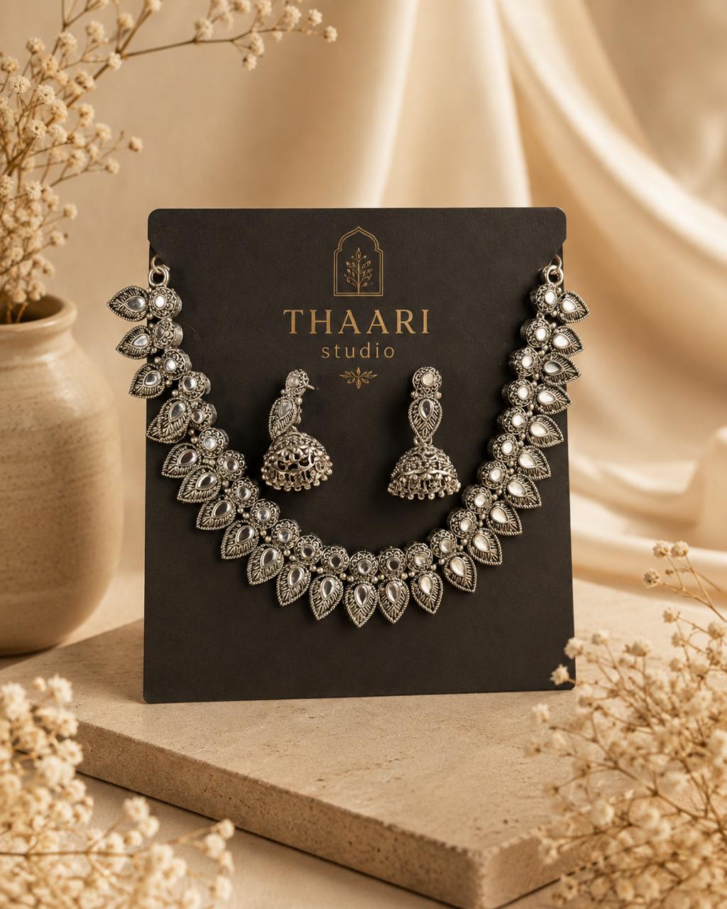 Royal Leaf Oxidised Necklace Set